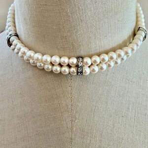 Carolee double Strand Faux Pearl & Rhinestone Choker necklace